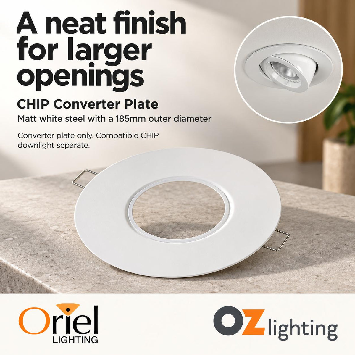 Oriel CHIP-ADAPTER Converter Plate - 95mm-160mm, To Suit Oriel CHIP Series-Oriel Lighting-Ozlighting.com.au