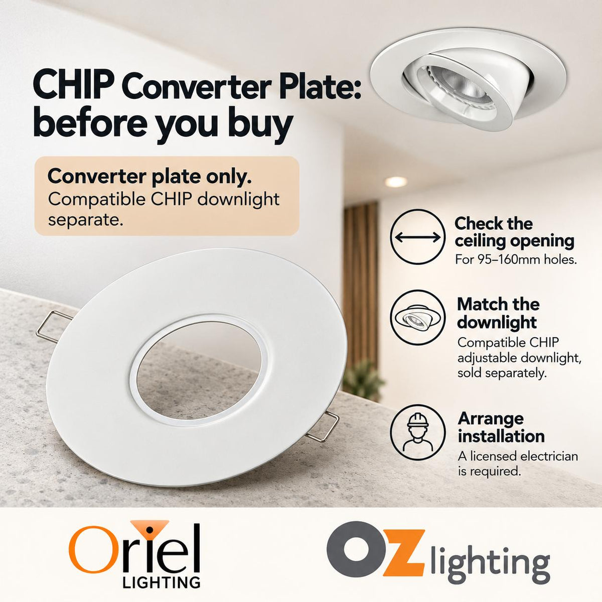 Oriel CHIP-ADAPTER Converter Plate - 95mm-160mm, To Suit Oriel CHIP Series-Oriel Lighting-Ozlighting.com.au
