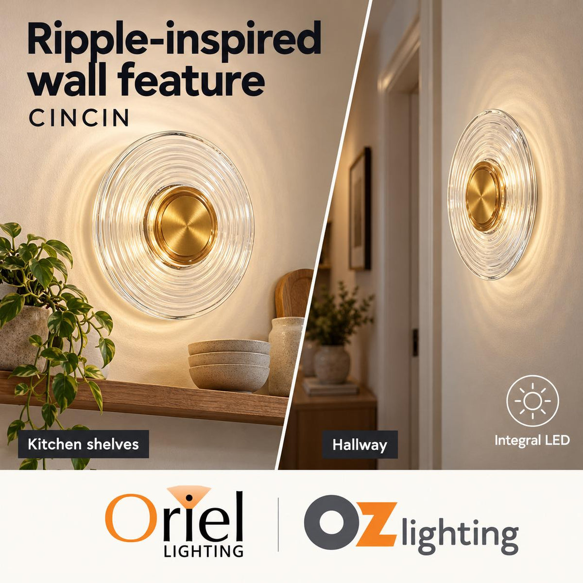 Oriel CINCIN Wall Light - Tri-Colour Satin Brass-Oriel Lighting-Ozlighting.com.au
