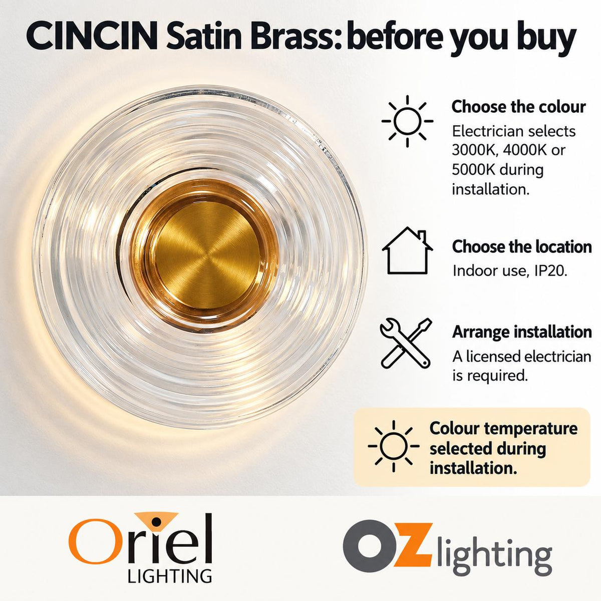 Oriel CINCIN Wall Light - Tri-Colour Satin Brass-Oriel Lighting-Ozlighting.com.au