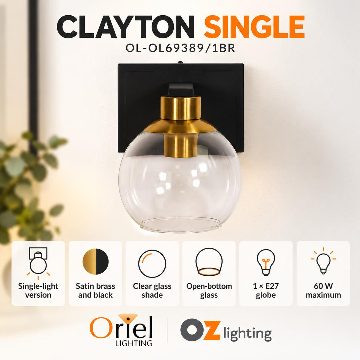 Oriel CLAYTON Wall Light - Max. 60W-Oriel Lighting-Ozlighting.com.au