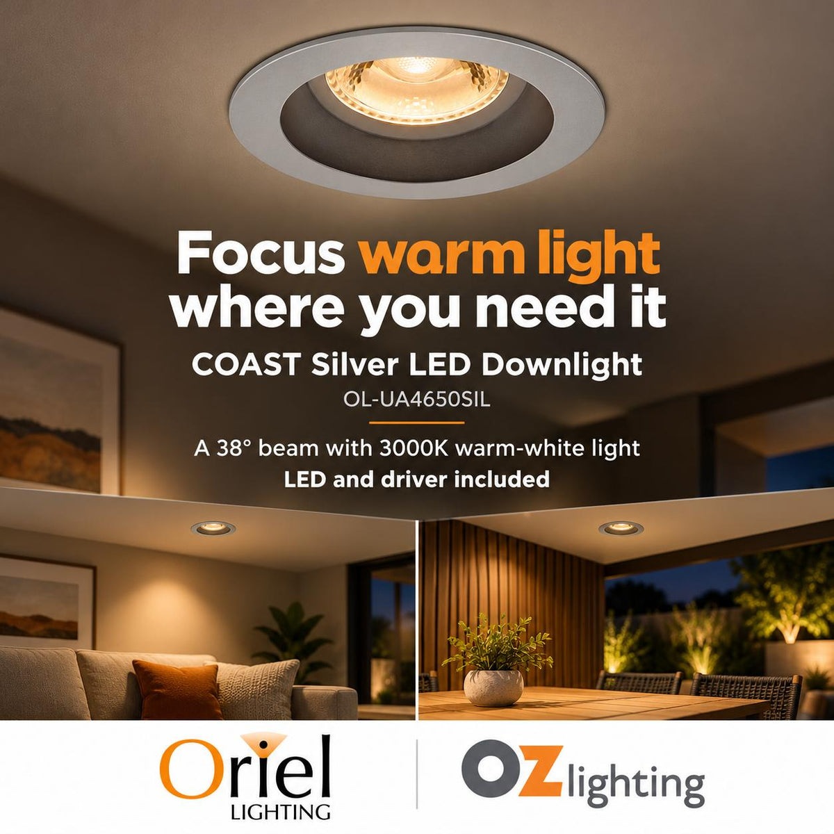 Oriel COAST LED Downlight - 6W, Single Colour Deep Face, 3000K, Silver-Oriel Lighting-Ozlighting.com.au