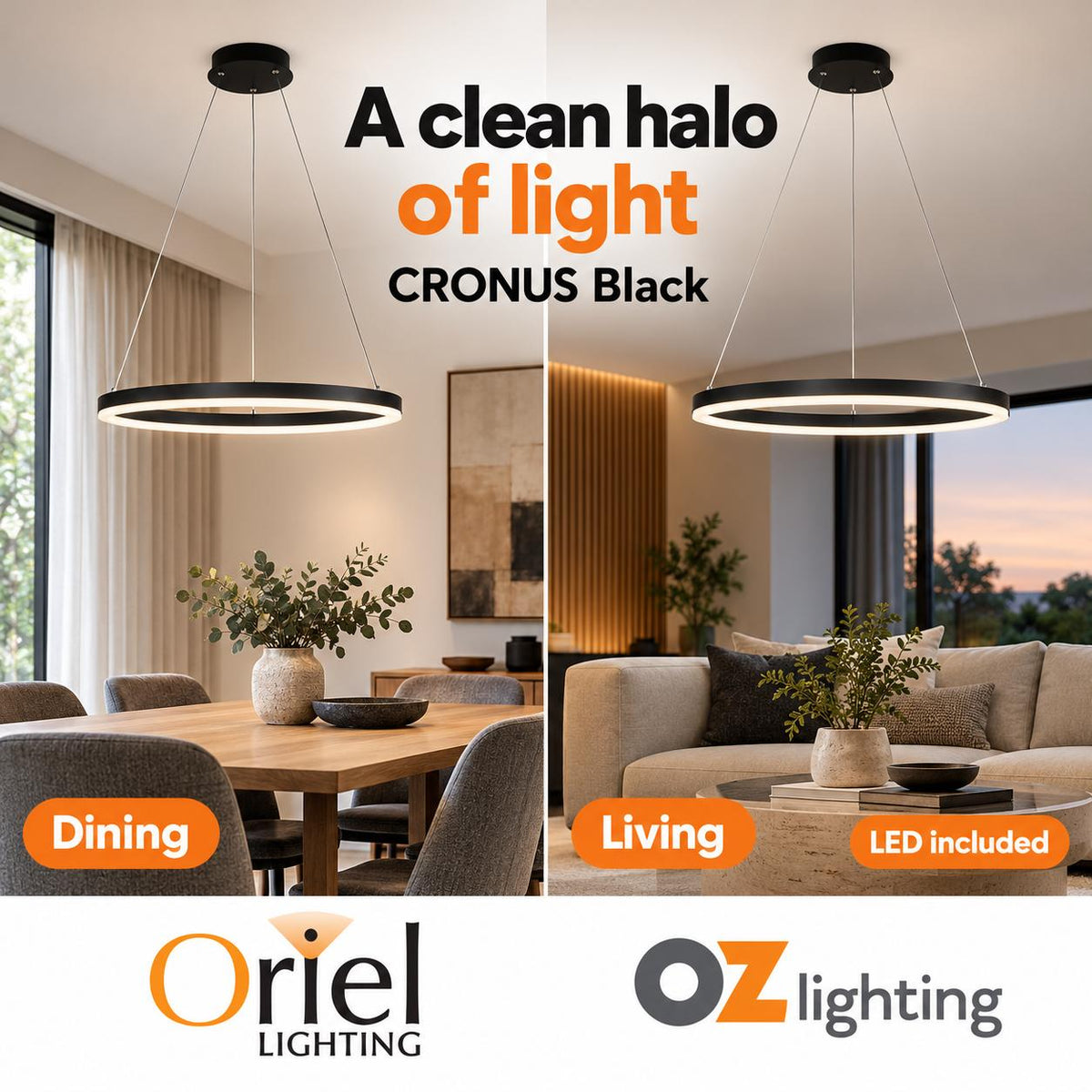 Oriel CRONUS Pendant - 1 Light Halo-Oriel Lighting-Ozlighting.com.au
