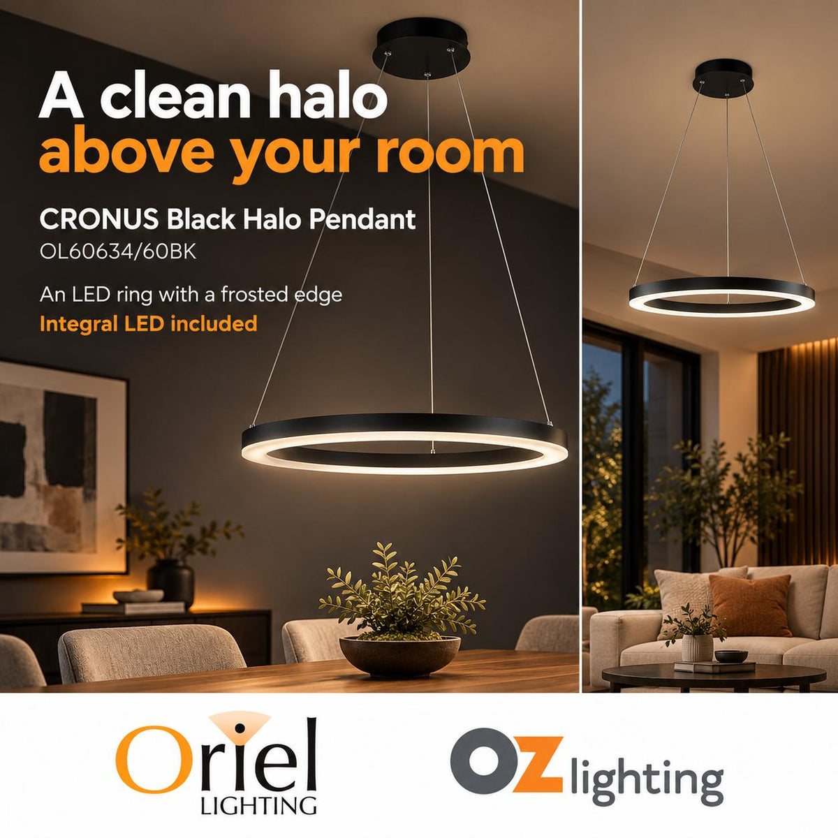 Oriel CRONUS Pendant - 1 Light Halo-Oriel Lighting-Ozlighting.com.au