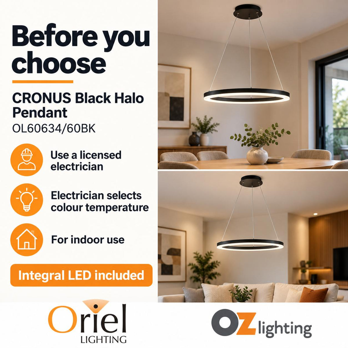 Oriel CRONUS Pendant - 1 Light Halo-Oriel Lighting-Ozlighting.com.au