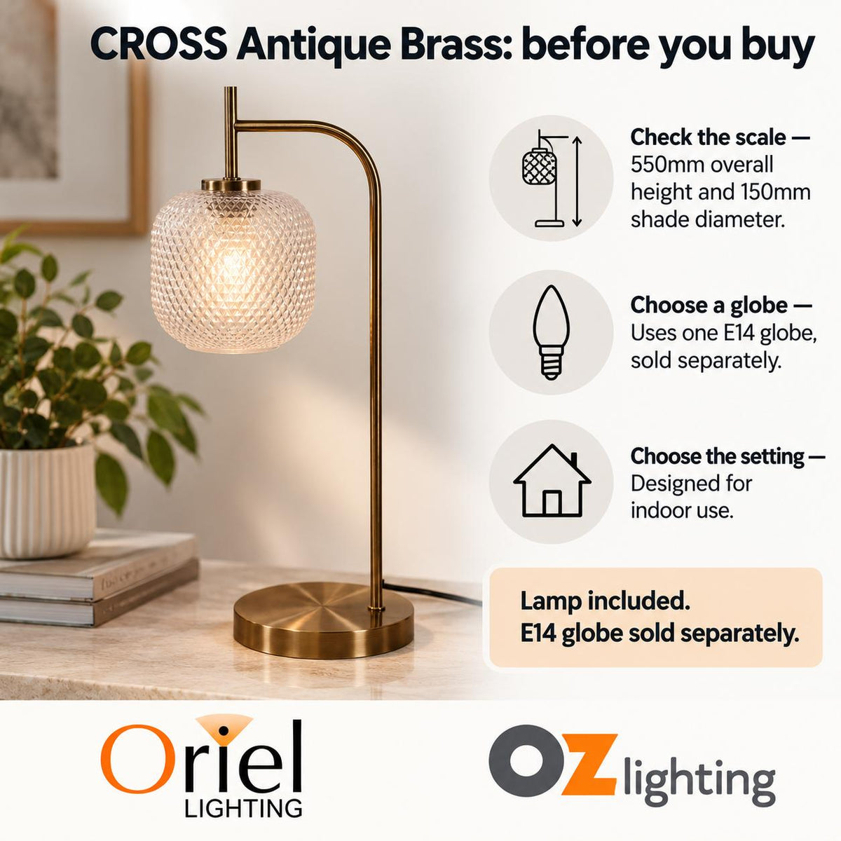 Oriel CROSS Task Lamp - Max. 42W, Decorative-Oriel Lighting-Ozlighting.com.au
