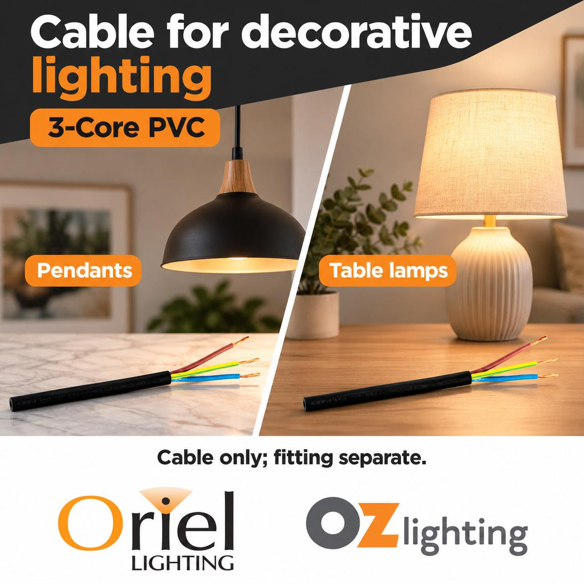 Oriel Cable - 3-Core, PVC-Oriel Lighting-Ozlighting.com.au