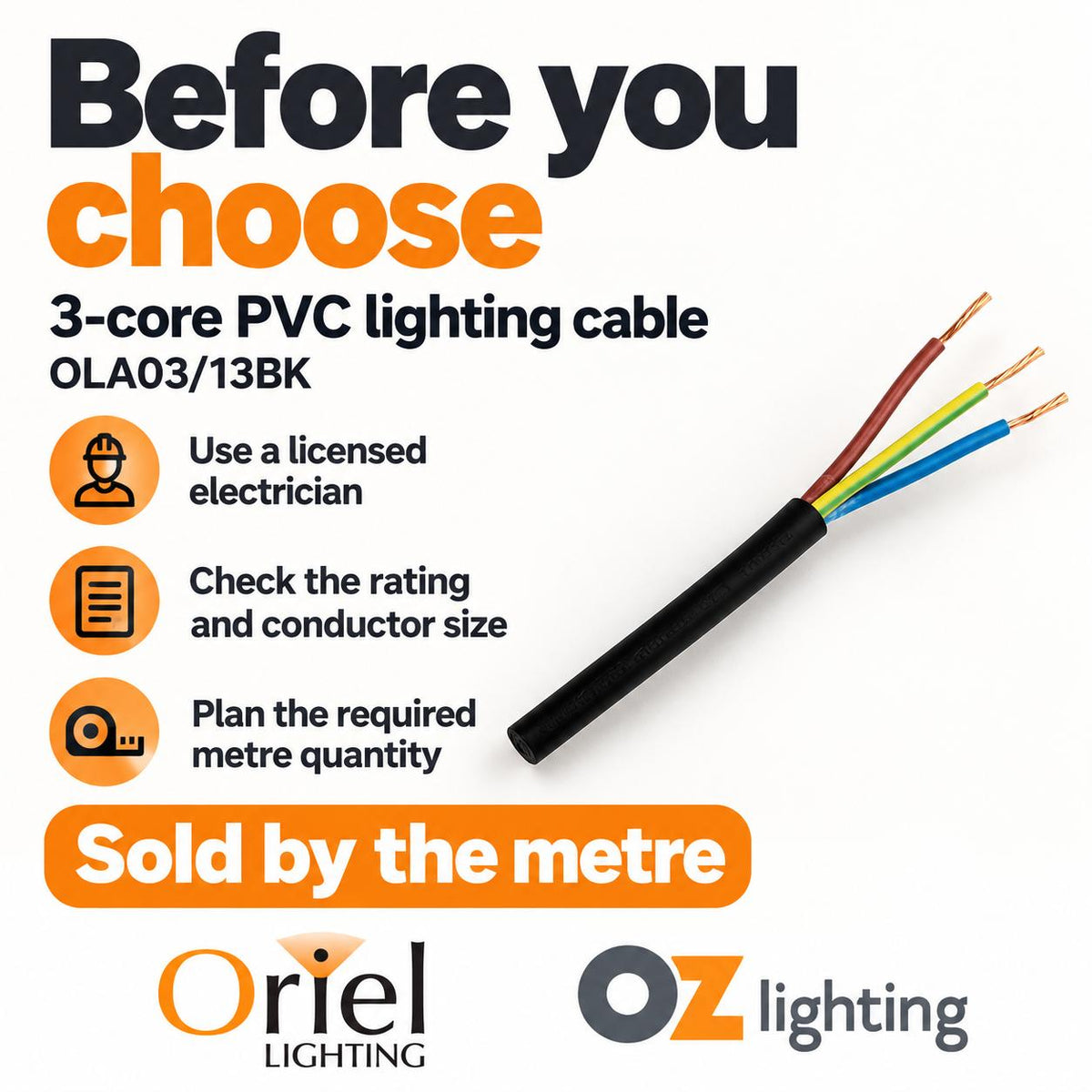 Oriel Cable - 3-Core, PVC-Oriel Lighting-Ozlighting.com.au
