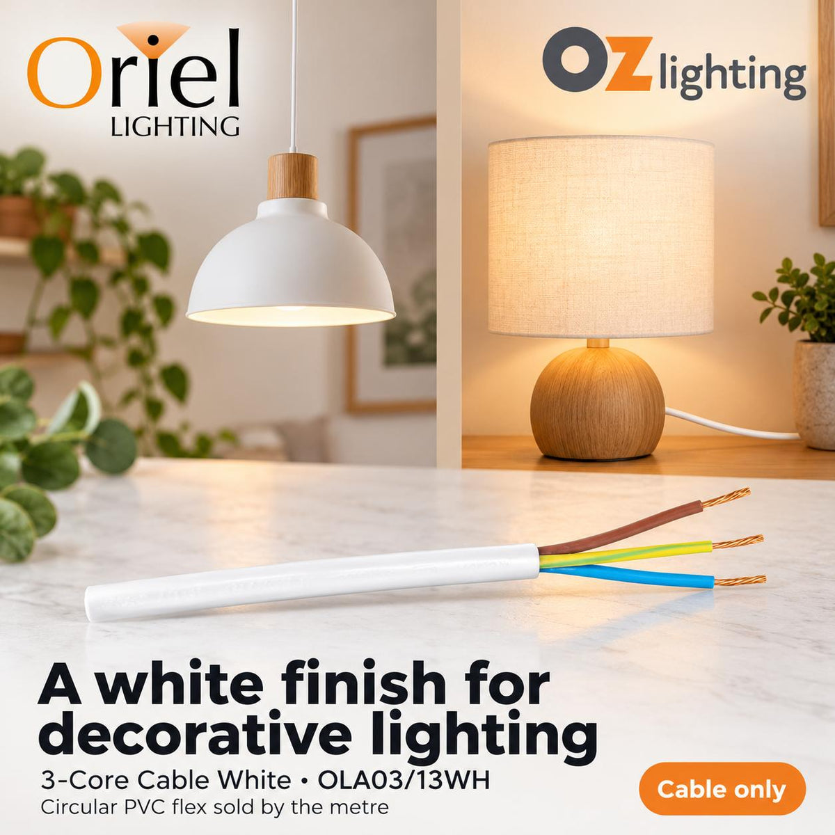 Oriel Cable - 3 Core PVC, White-Oriel Lighting-Ozlighting.com.au