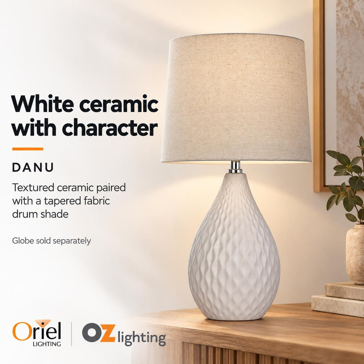 Oriel DANU Table Lamp - Ceramic, with Shade-Oriel Lighting-Ozlighting.com.au