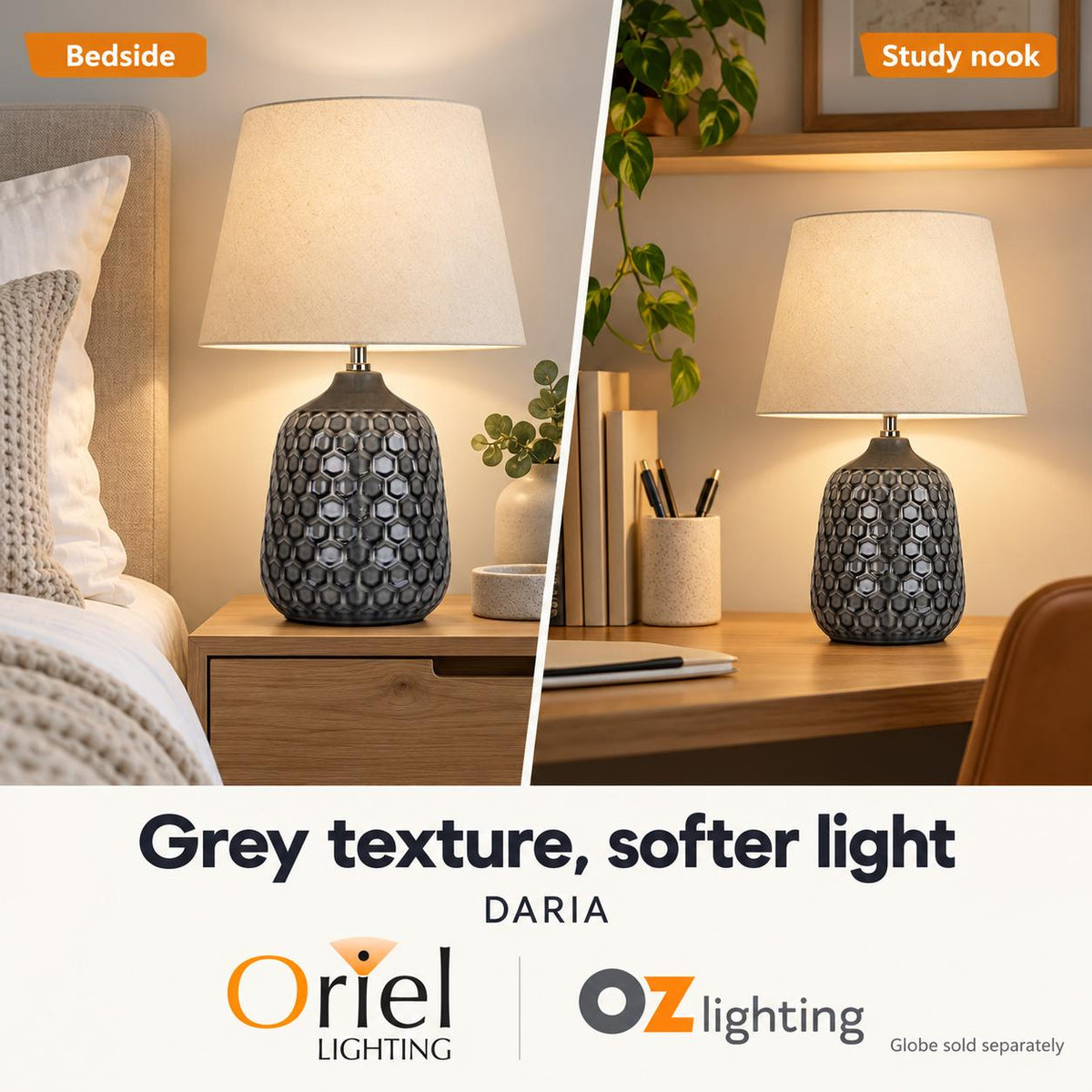 Oriel DARIA Table Lamp - Ceramic, with Shade-Oriel Lighting-Ozlighting.com.au