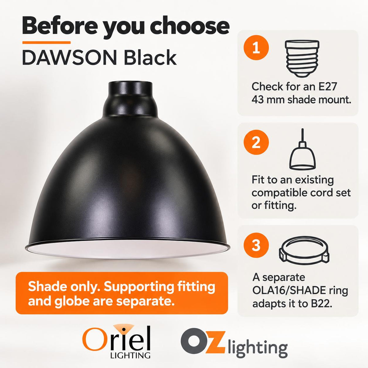 Oriel DAWSON Shade Only - Barn Style Metal-Oriel Lighting-Ozlighting.com.au