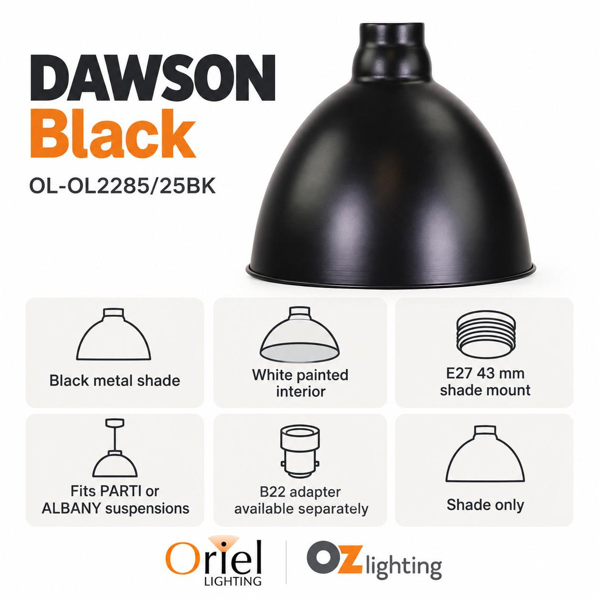 Oriel DAWSON Shade Only - Barn Style Metal-Oriel Lighting-Ozlighting.com.au