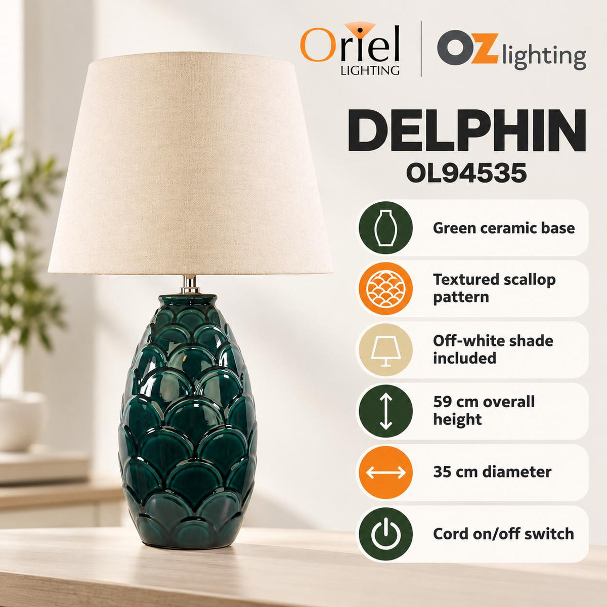 Oriel DELPHIN Table Lamp - Textured Ceramic-Oriel Lighting-Ozlighting.com.au