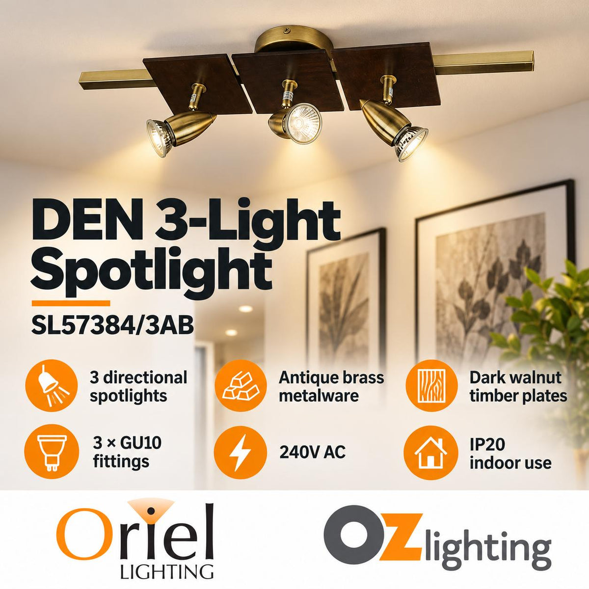 Oriel DEN Spotlight - 1/2/3/4 Light Metal GU10-Oriel Lighting-Ozlighting.com.au