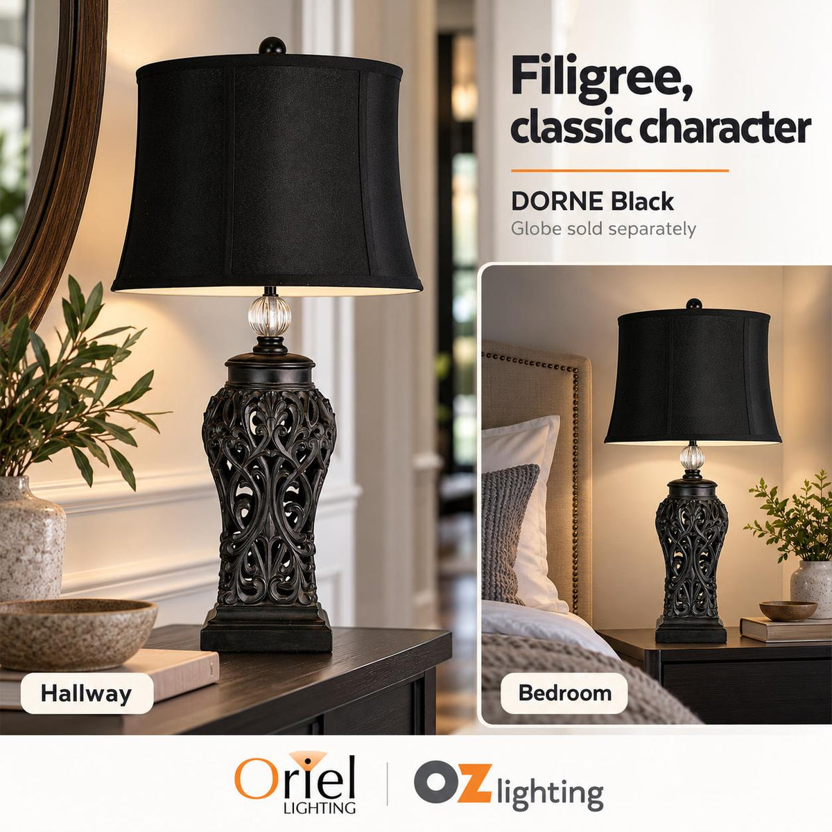 Oriel DORNE Table Lamp - Harp Shade, E27-Oriel Lighting-Ozlighting.com.au