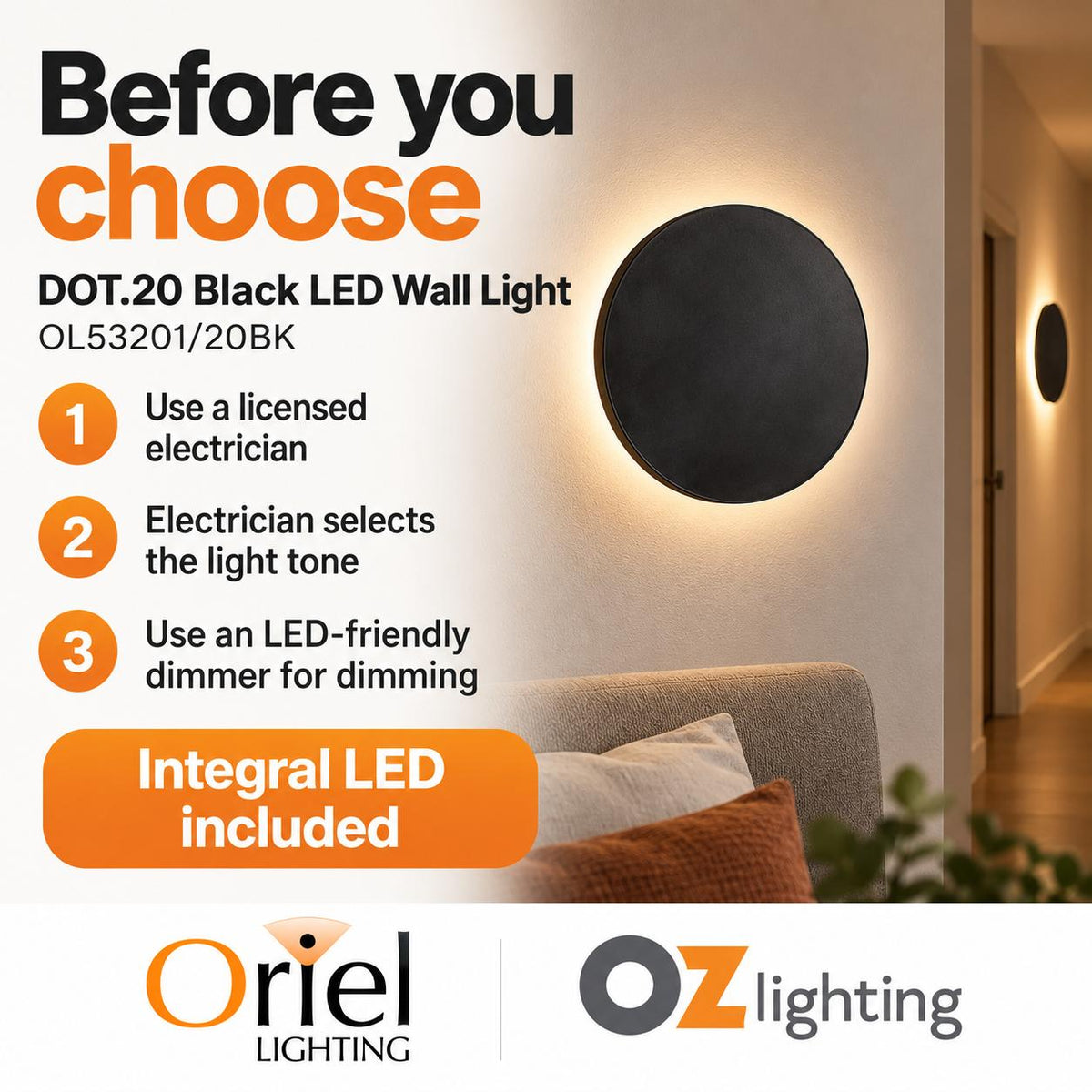 Oriel DOT.20 LED Wall Light - Tri-Colour-Oriel Lighting-Ozlighting.com.au