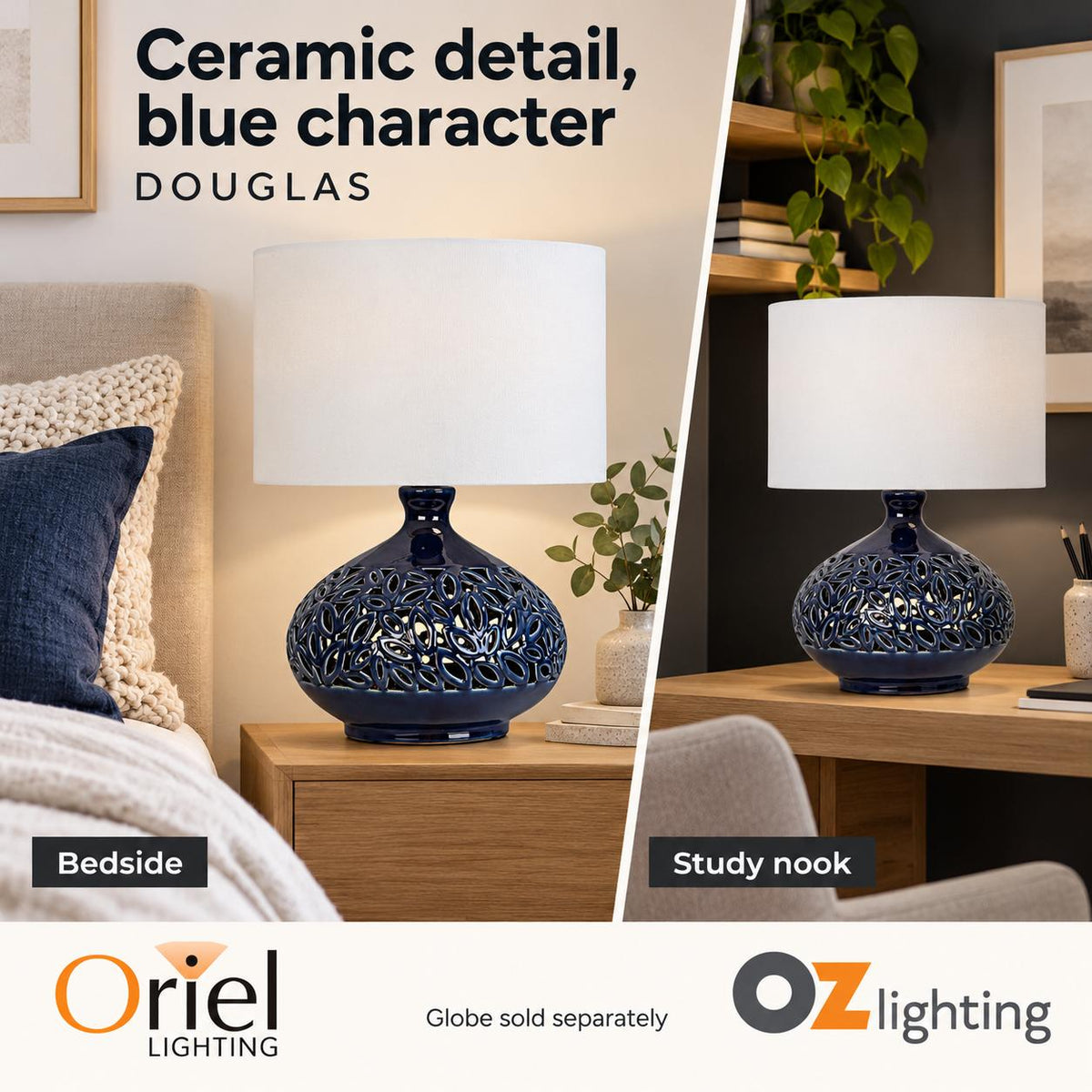 Oriel DOUGLAS Table Lamp - Ceramic, with Shade-Oriel Lighting-Ozlighting.com.au