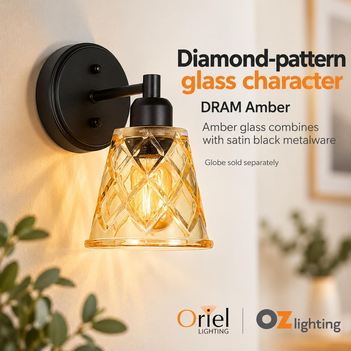 Oriel DRAM Wall Light - Cut Glass Satin Black-Oriel Lighting-Ozlighting.com.au