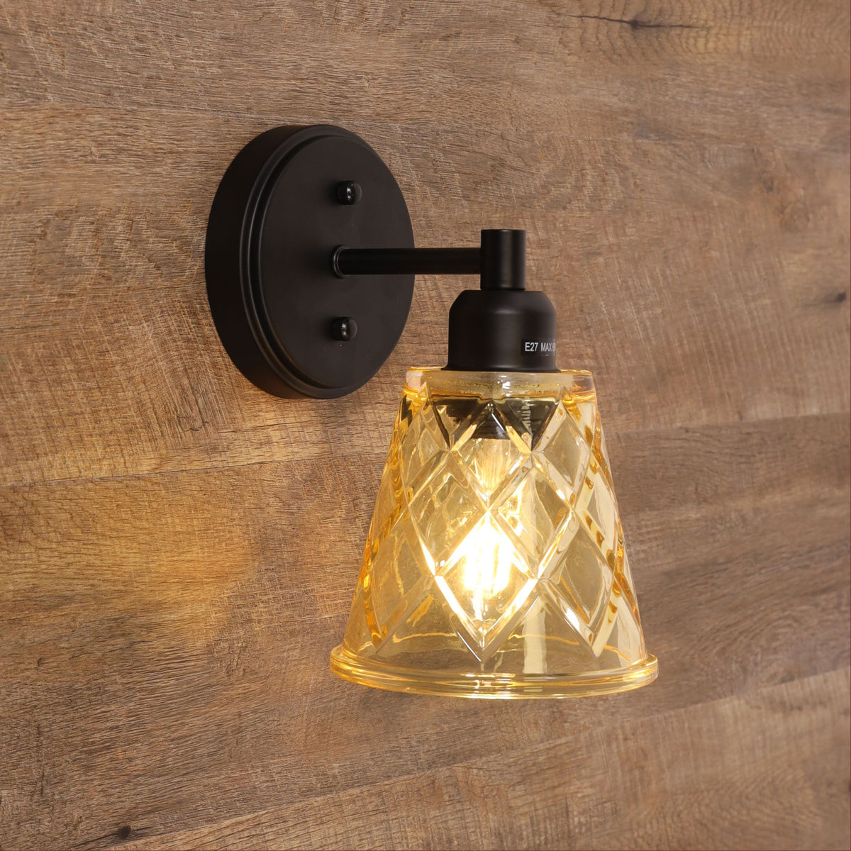Oriel DRAM Wall Light Cut Glass Satin Black-Oriel Lighting-Ozlighting.com.au