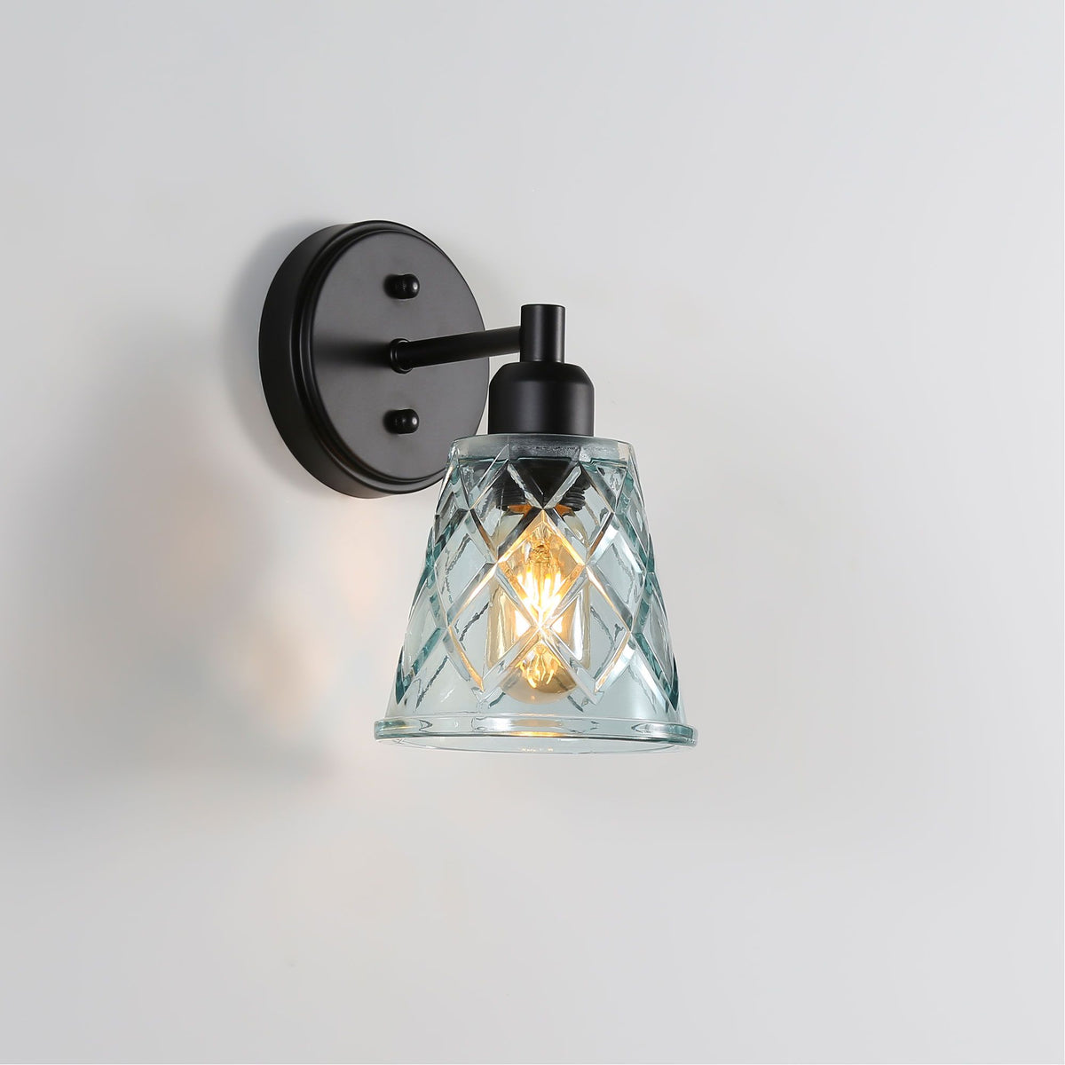 Oriel DRAM Wall Light Cut Glass Satin Black-Oriel Lighting-Ozlighting.com.au
