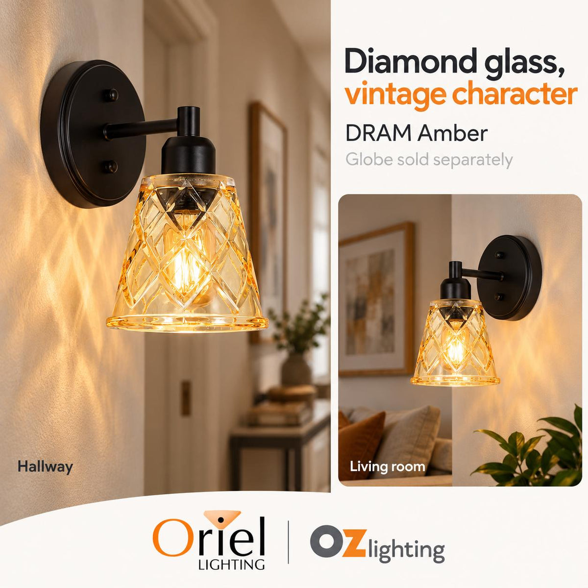 Oriel DRAM Wall Light - Cut Glass Satin Black-Oriel Lighting-Ozlighting.com.au