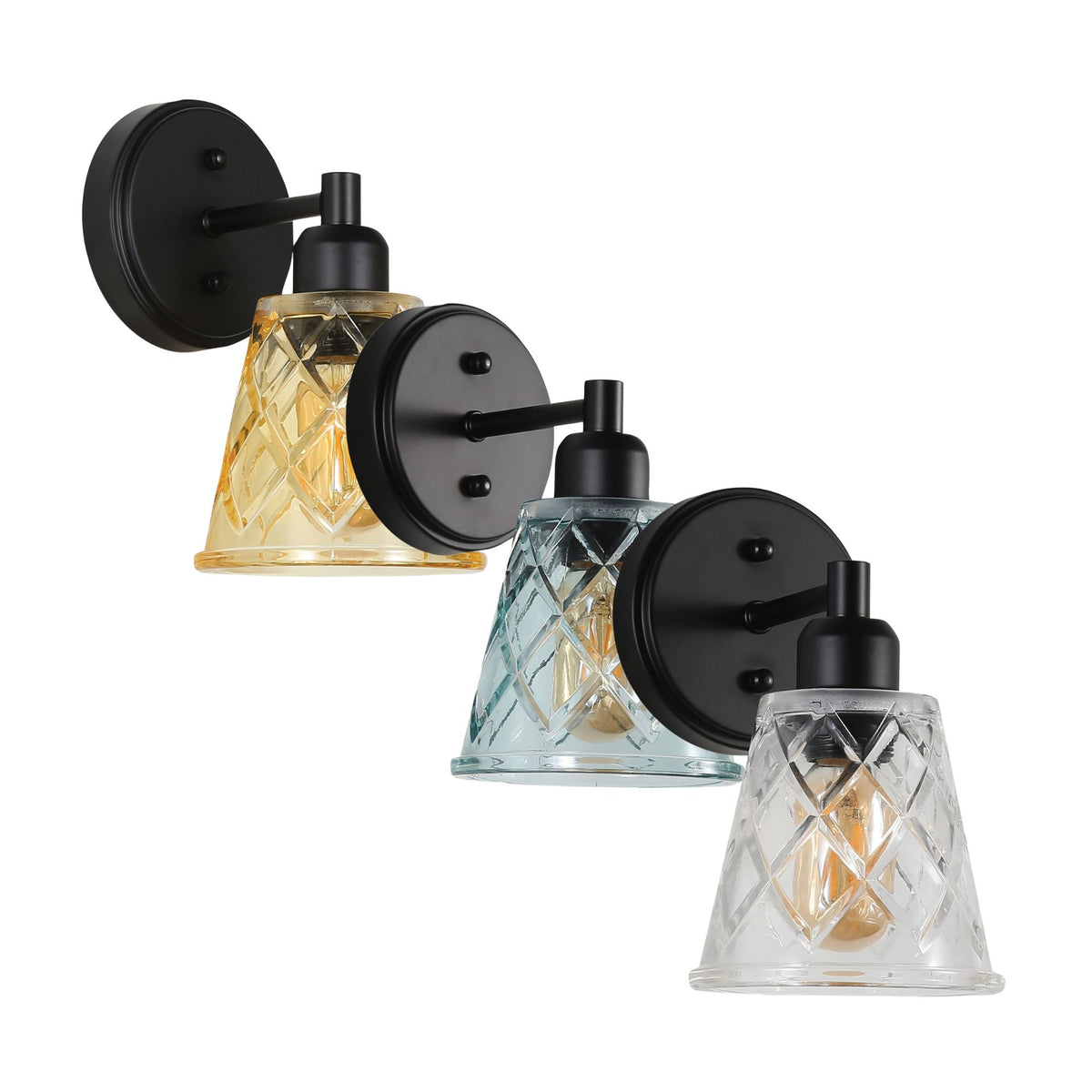Oriel DRAM Wall Light Cut Glass Satin Black-Oriel Lighting-Ozlighting.com.au