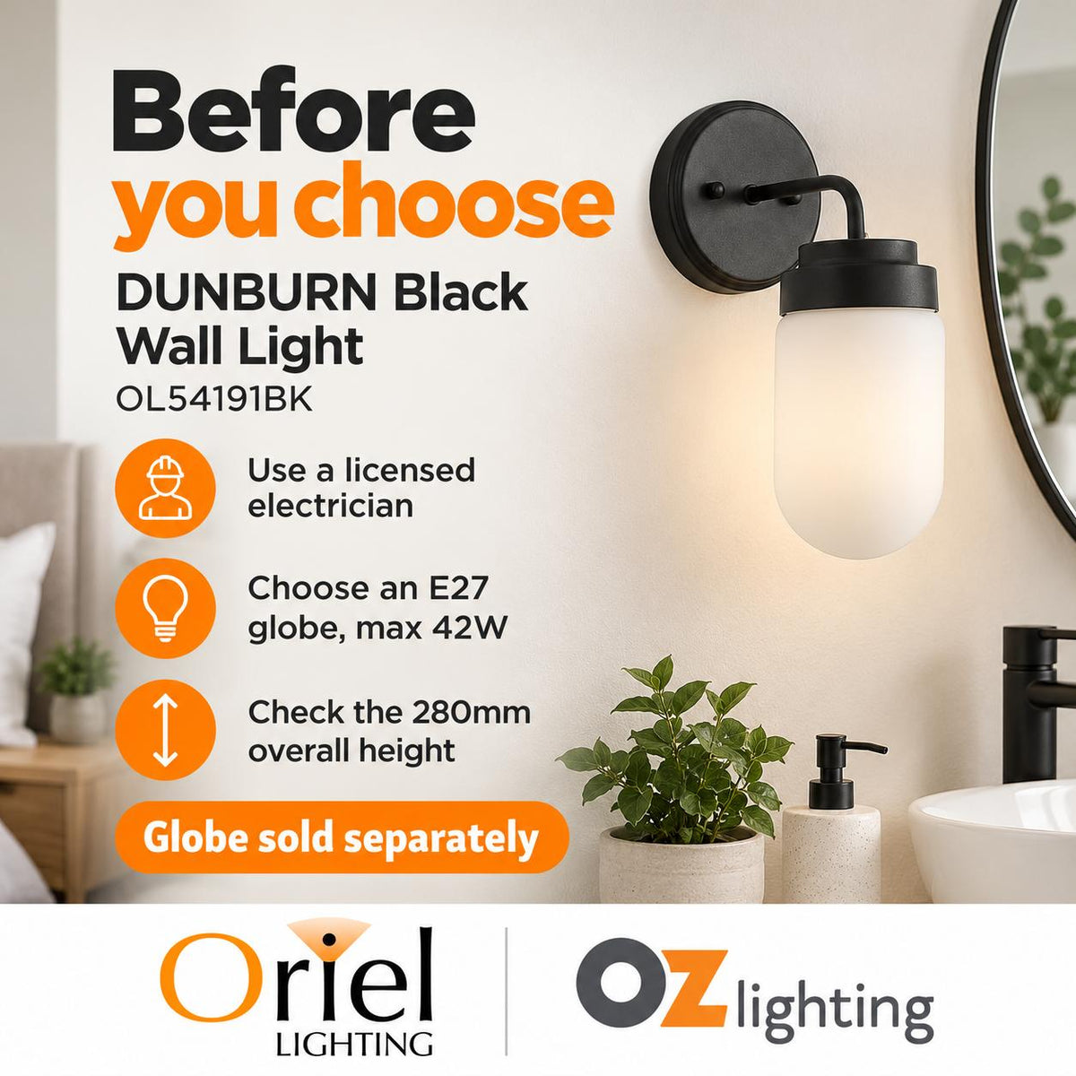 Oriel DUNBURN Wall Light - Max. 42W-Oriel Lighting-Ozlighting.com.au
