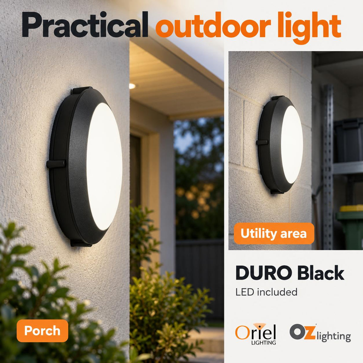 Oriel DURO LED Bulkhead Light - 7W, Double Insulated, IP65-Oriel Lighting-Ozlighting.com.au