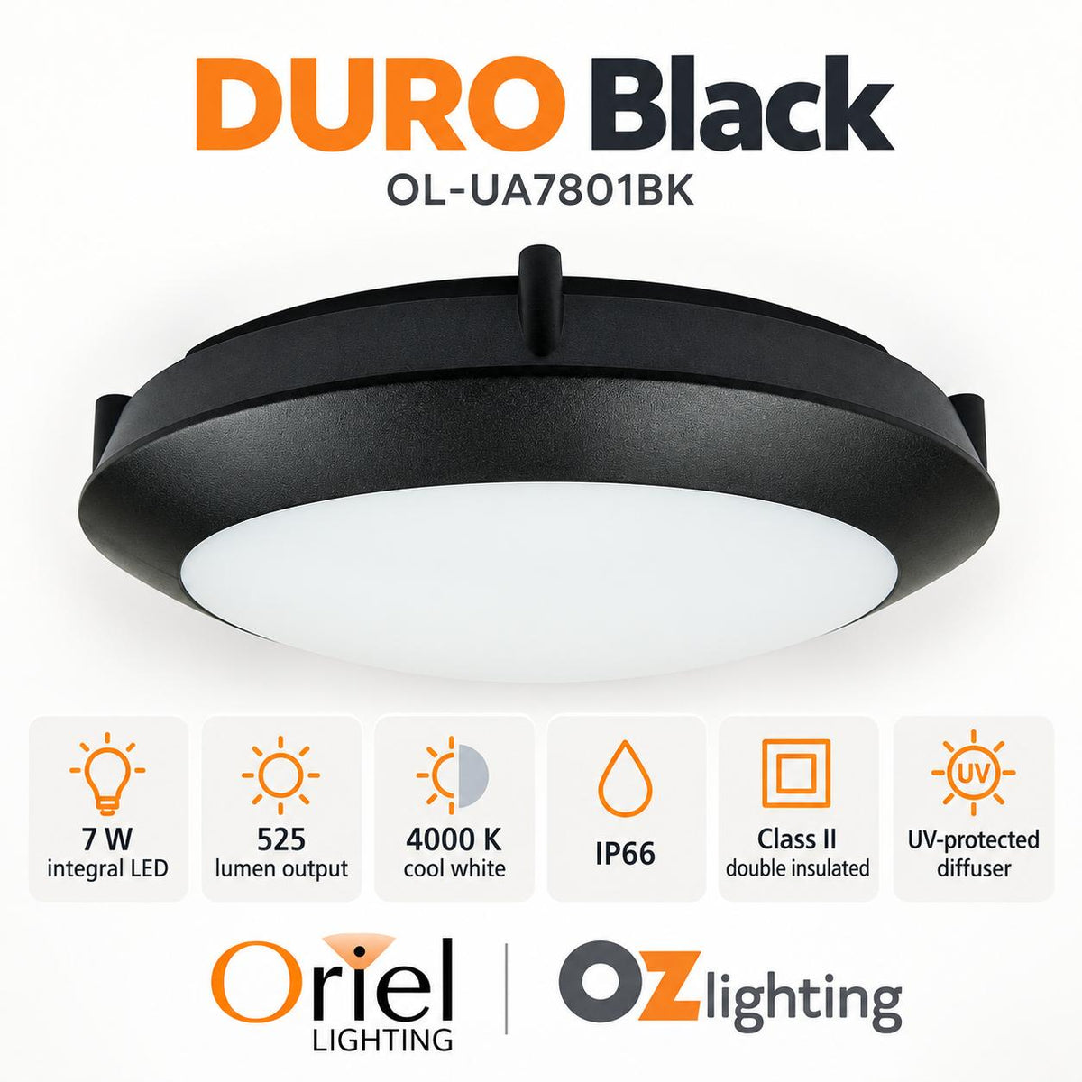Oriel DURO LED Bulkhead Light - 7W, Double Insulated, IP65-Oriel Lighting-Ozlighting.com.au