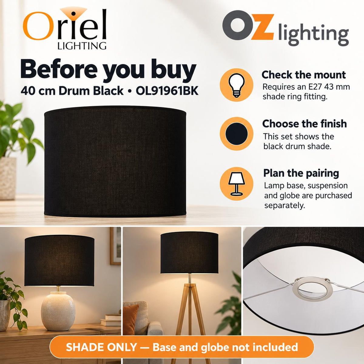 Oriel Drum Shade - 40cm-Oriel Lighting-Ozlighting.com.au
