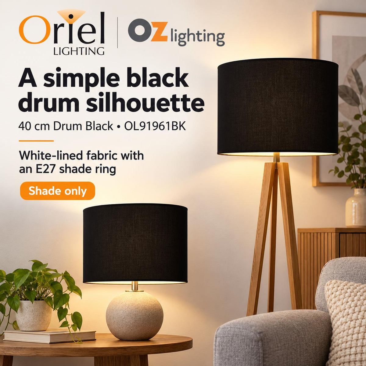 Oriel Drum Shade - 40cm-Oriel Lighting-Ozlighting.com.au