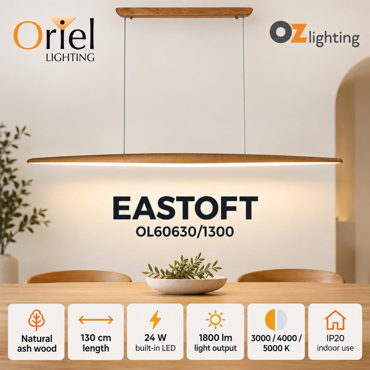 Oriel EASTOFT Pendant - 1 Light Glass-Oriel Lighting-Ozlighting.com.au