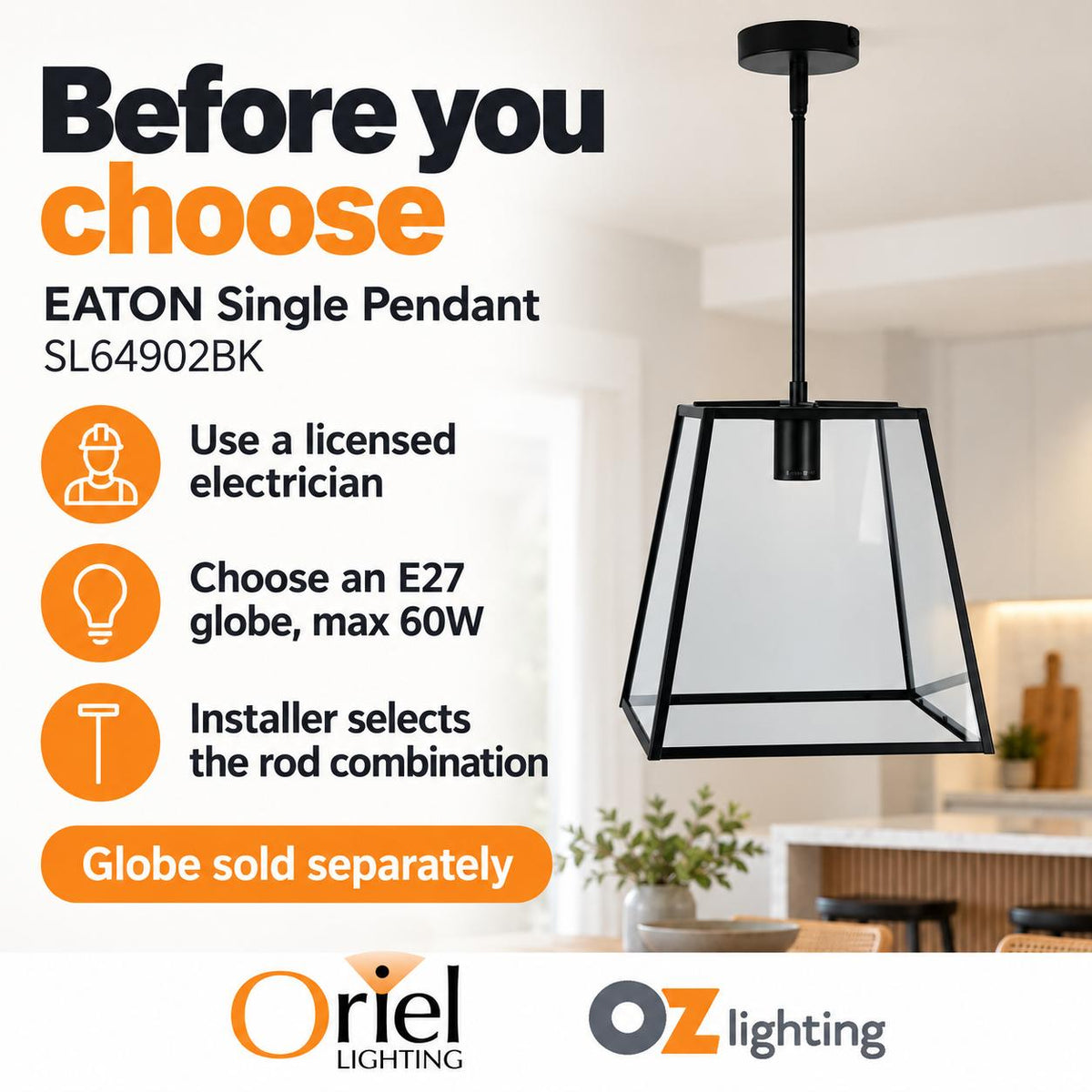 Oriel EATON Pendant - 1/3/4 Light Urban Retro-Oriel Lighting-Ozlighting.com.au