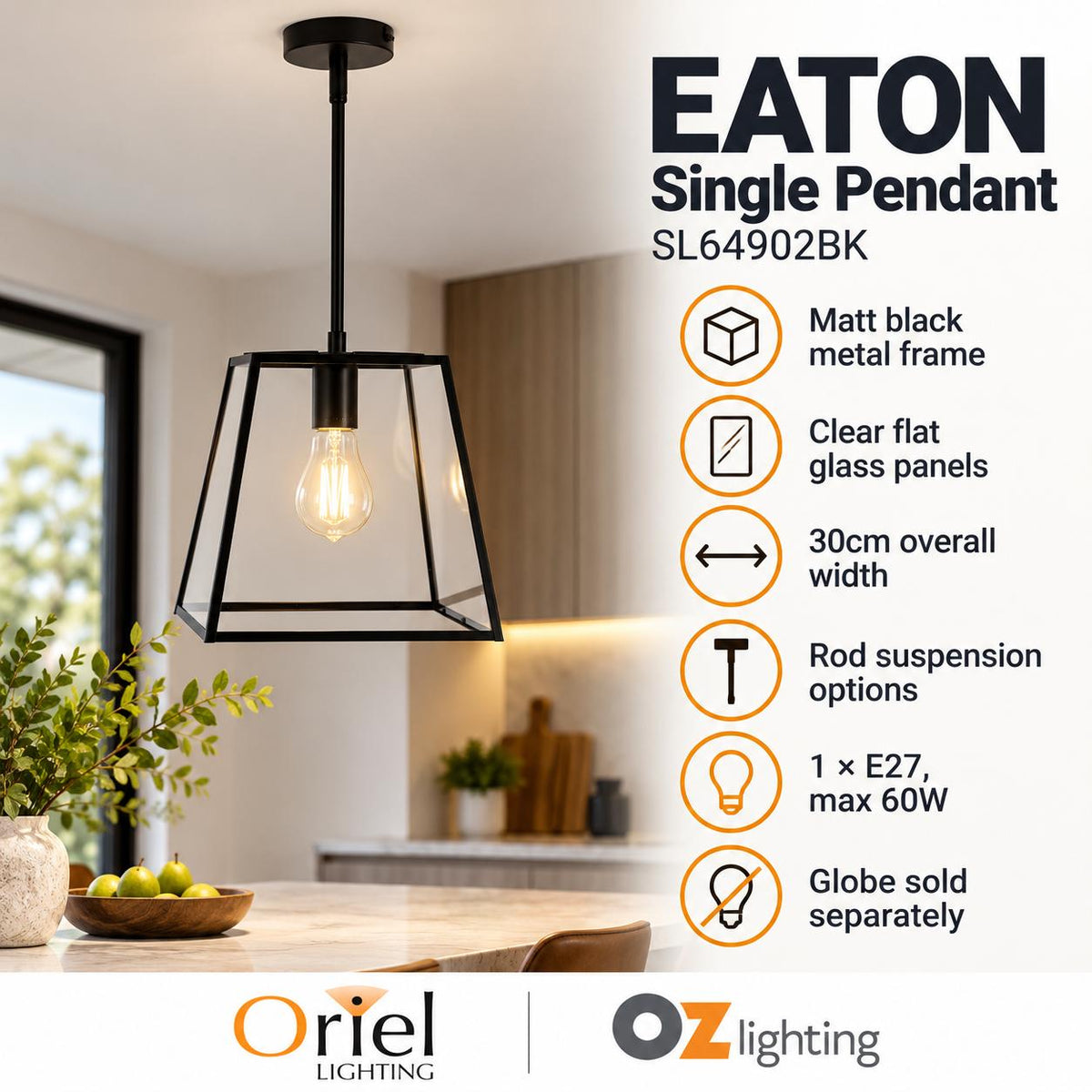 Oriel EATON Pendant - 1/3/4 Light Urban Retro-Oriel Lighting-Ozlighting.com.au