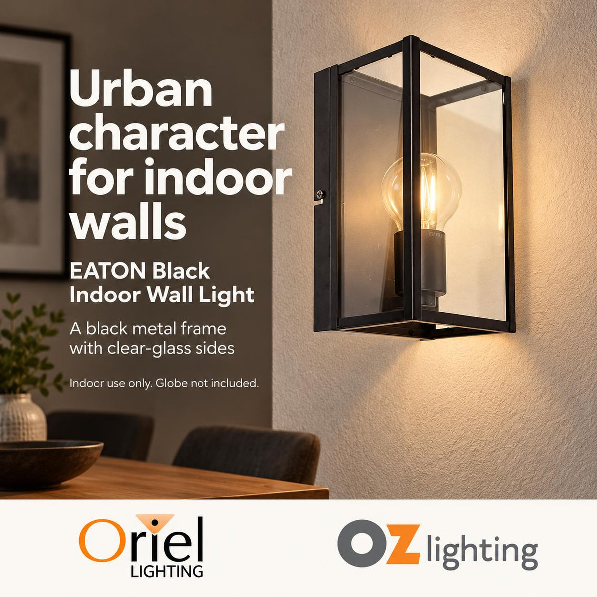 Oriel EATON Wall Light - Urban Retro Interior, with Clear Glass-Oriel Lighting-Ozlighting.com.au