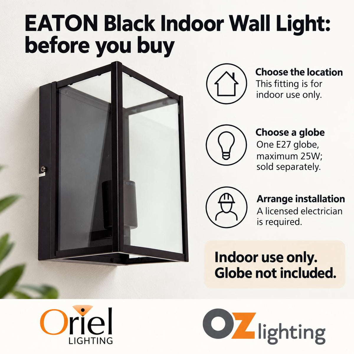 Oriel EATON Wall Light - Urban Retro Interior, with Clear Glass-Oriel Lighting-Ozlighting.com.au