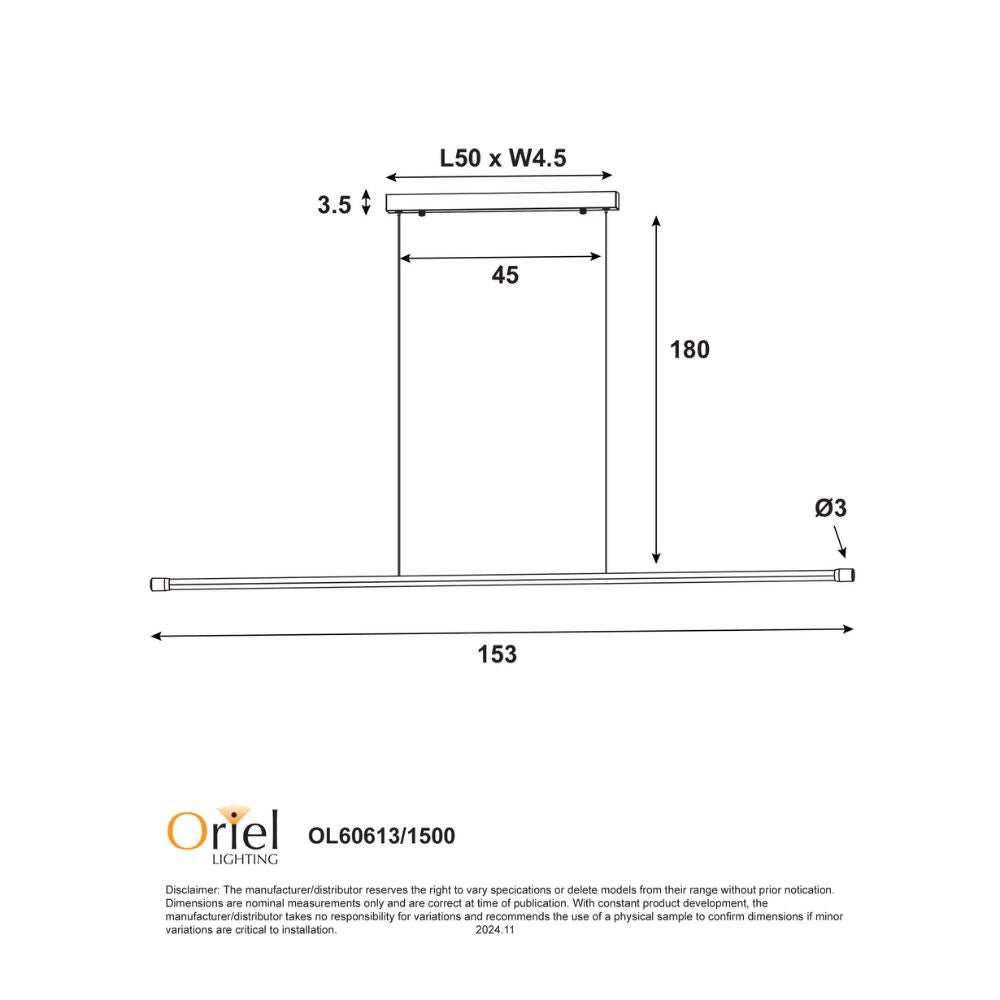 Oriel EDGE LED Pendant - 1 Light Slimiline-Oriel Lighting-Ozlighting.com.au