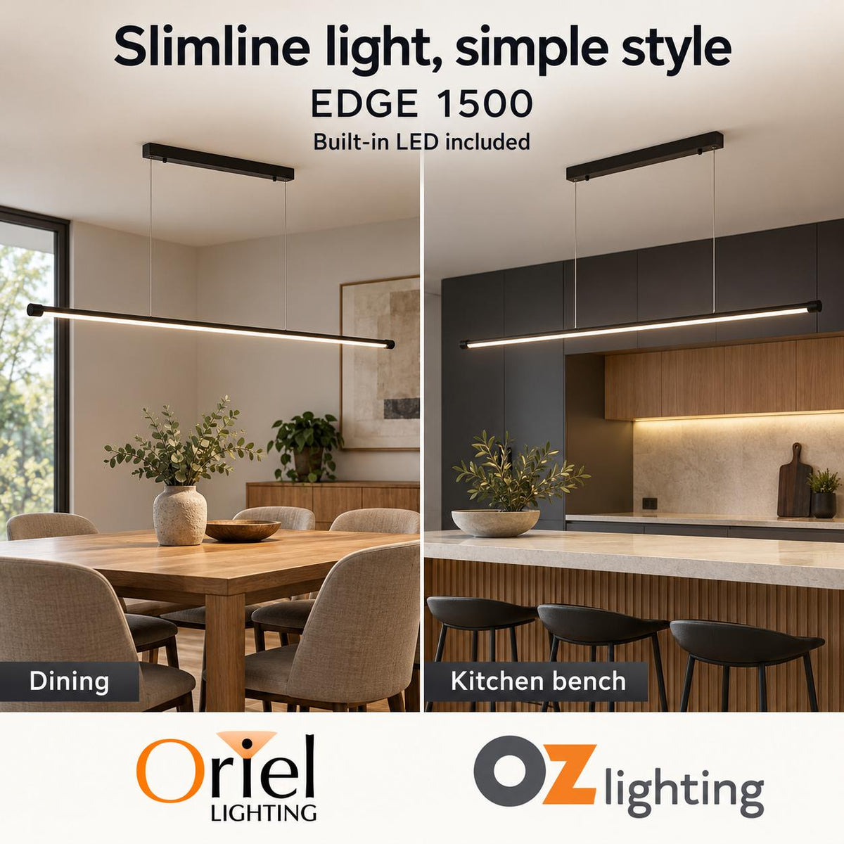 Oriel EDGE LED Pendant - 1 Light Slimiline-Oriel Lighting-Ozlighting.com.au