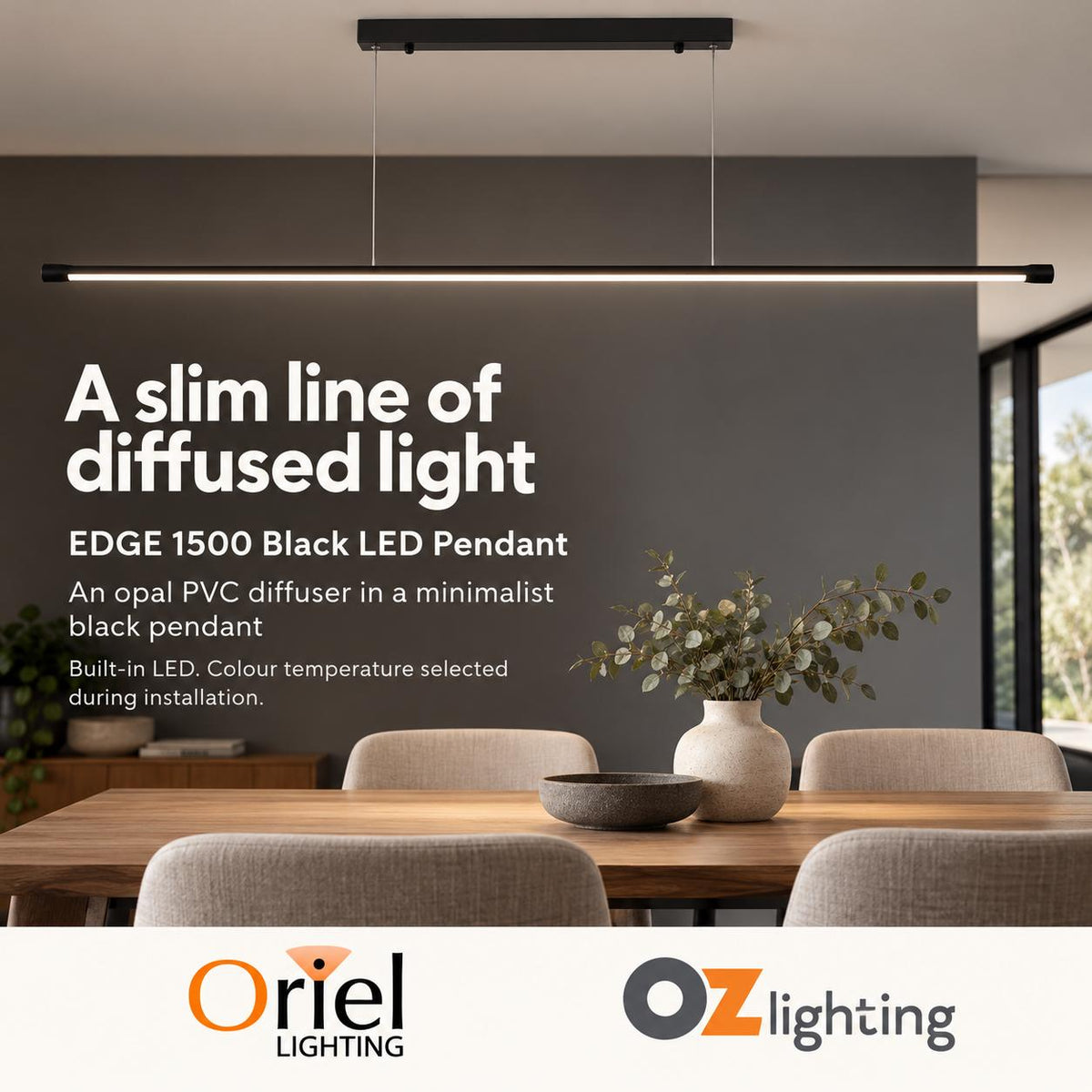 Oriel EDGE LED Pendant - 1 Light Slimiline-Oriel Lighting-Ozlighting.com.au