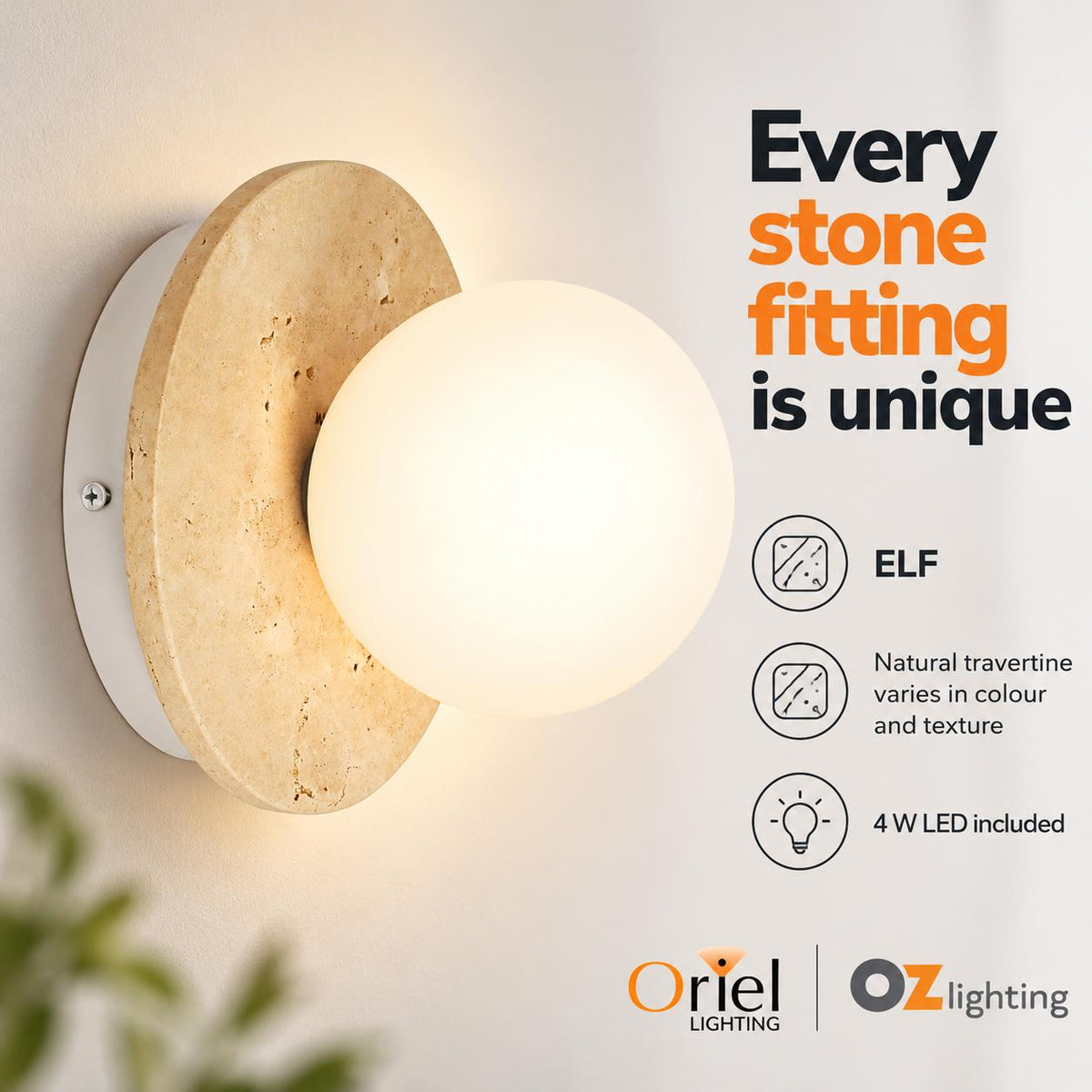Oriel ELF Wall Light - Travertine Opal Glass-Oriel Lighting-Ozlighting.com.au