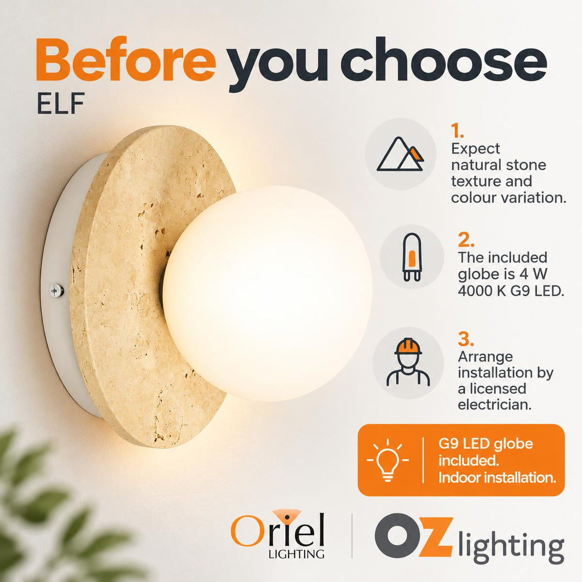 Oriel ELF Wall Light - Travertine Opal Glass-Oriel Lighting-Ozlighting.com.au