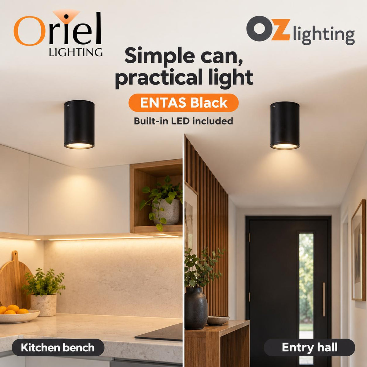 Oriel ENTAS LED Downlight - 9W, Tri-Colour Surface Mount, IP44-Oriel Lighting-Ozlighting.com.au