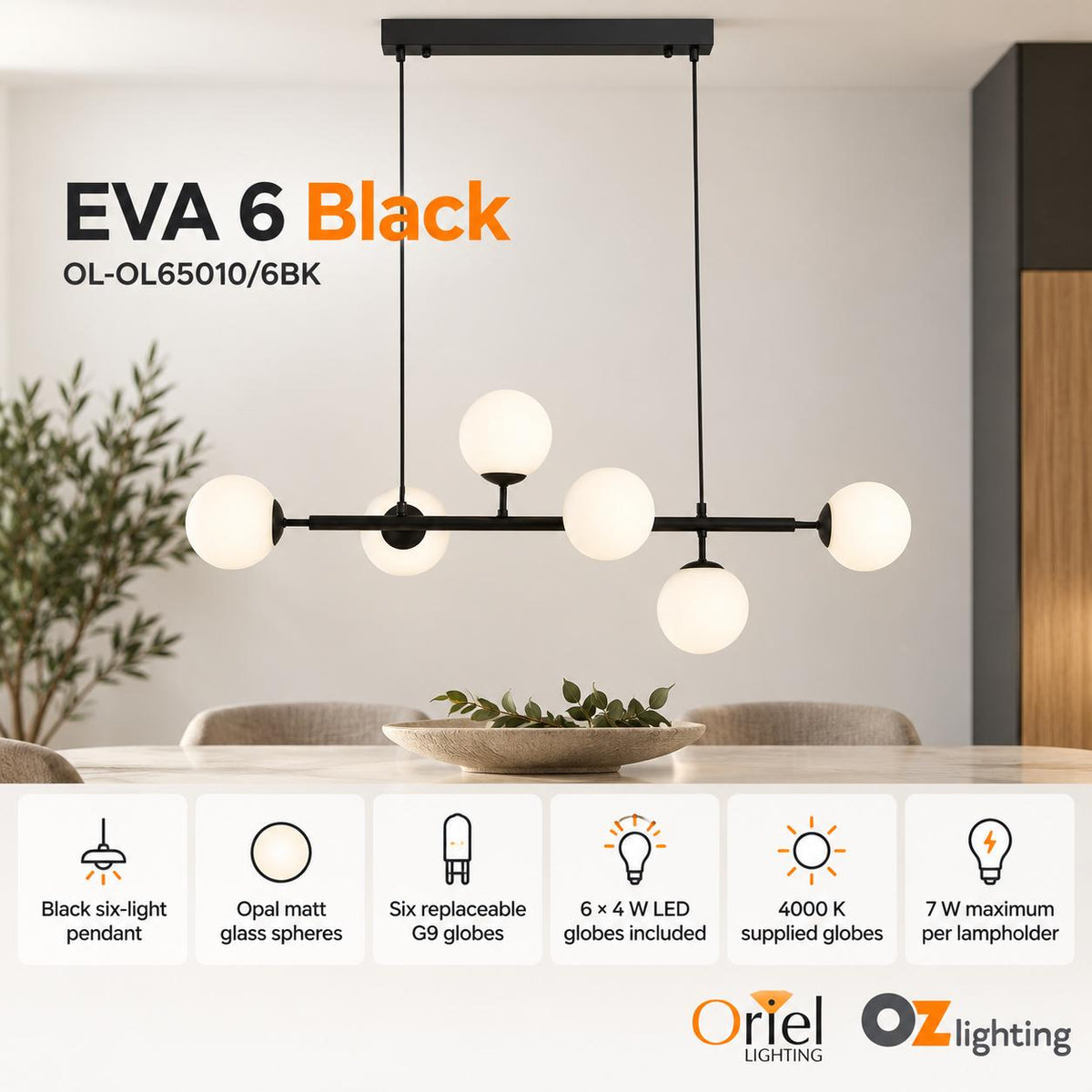 Oriel EVA Pendant - 6 Light-Oriel Lighting-Ozlighting.com.au