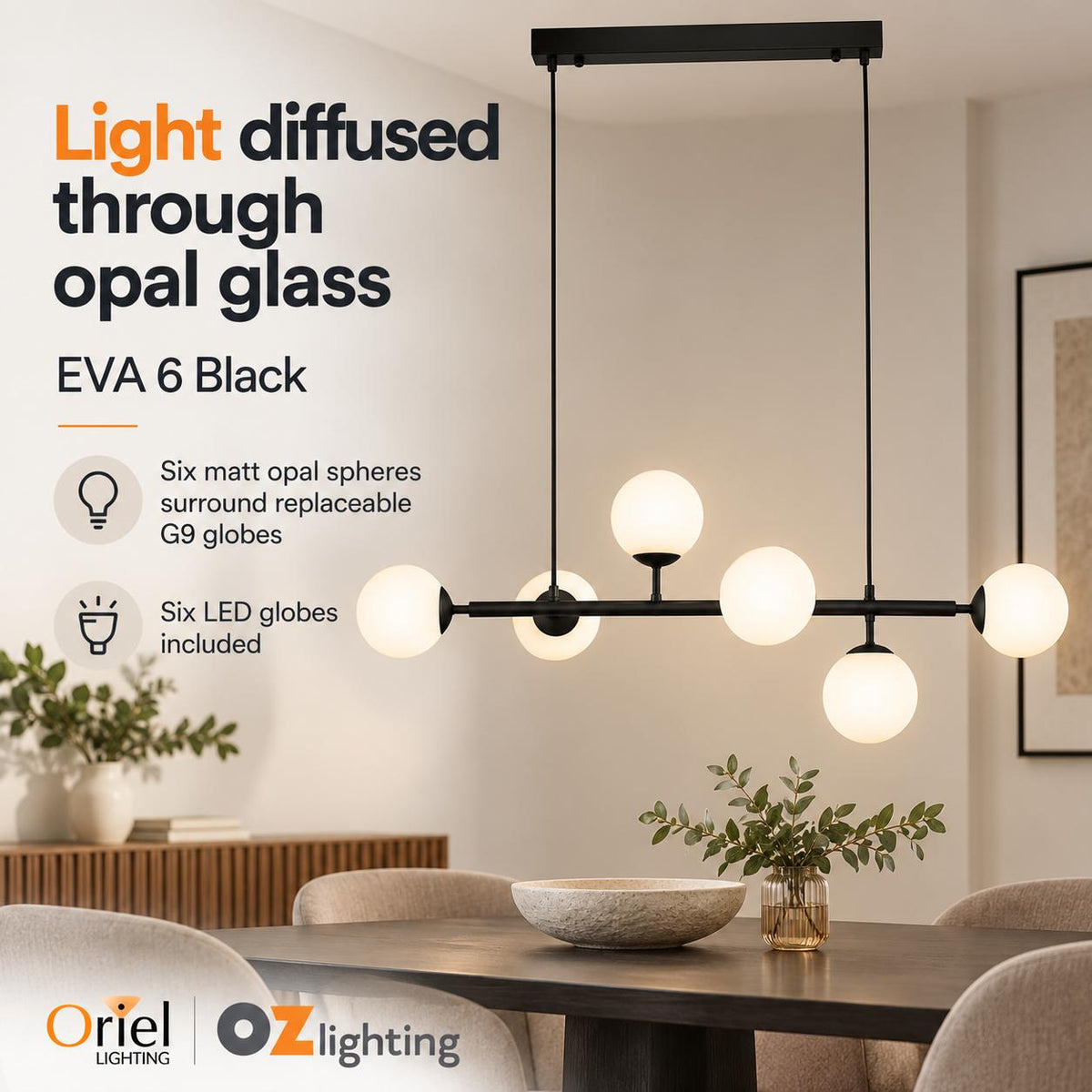 Oriel EVA Pendant - 6 Light-Oriel Lighting-Ozlighting.com.au