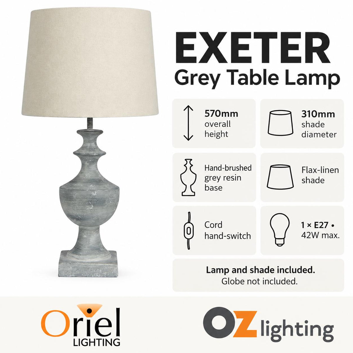 Oriel EXETER Table Lamp - Resin-Oriel Lighting-Ozlighting.com.au