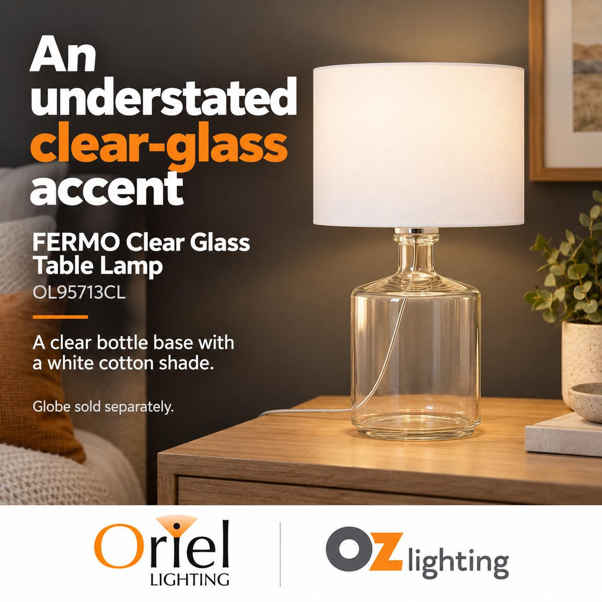 Oriel FERMO Table Lamp - Clear Glass-Oriel Lighting-Ozlighting.com.au