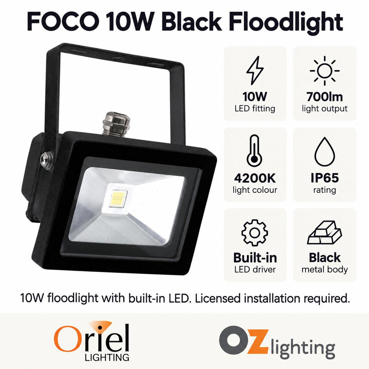 Oriel FOCO Outdoor LED Floodlight - 10W/20W, IP65, 4200K-Oriel Lighting-Ozlighting.com.au