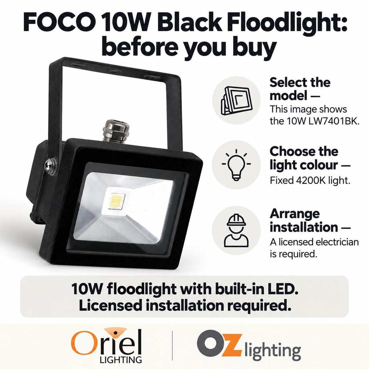 Oriel FOCO Outdoor LED Floodlight - 10W/20W, IP65, 4200K-Oriel Lighting-Ozlighting.com.au