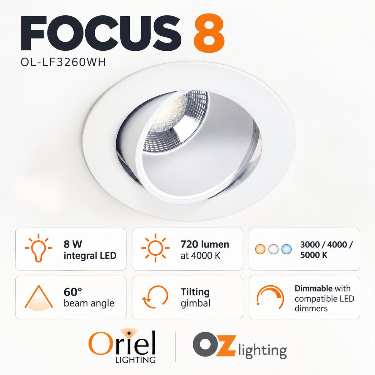 Oriel FOCUS Downlight - Adjustable Tri-Colour-Oriel Lighting-Ozlighting.com.au